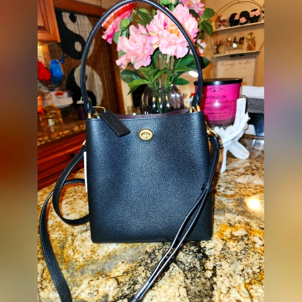 Gorgeous COACH Black Pebble Leather Charlie Bucket Bag!!